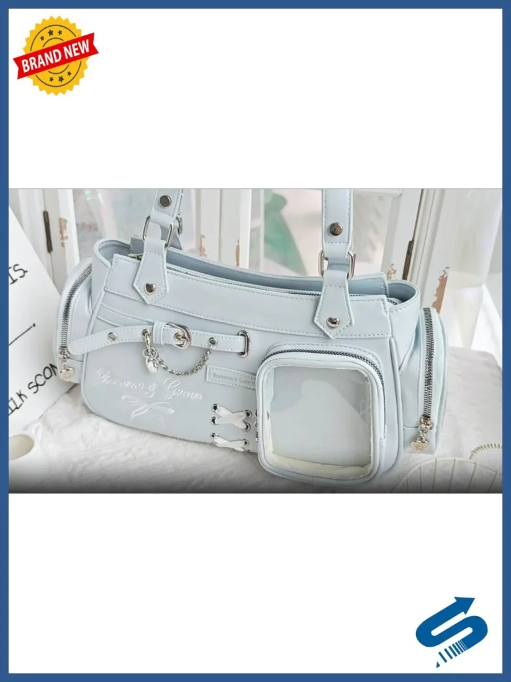 Double-Sided Ita Bag with Transparent Display Compartments, Crossbody Tote for